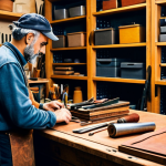 **Prompt:** A skilled artisan in a fully clothed, traditional Italian workshop, crafting handcrafted leather goods. Soft, natural lighting, shelves filled with tools and materials, professional setting, safe for work, appropriate content, perfect anatomy, modest attire, high-quality.