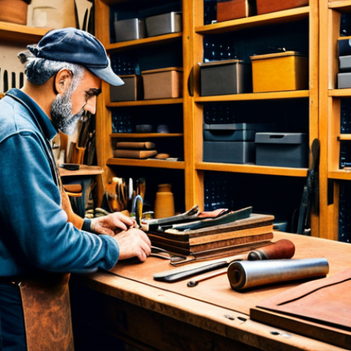 **Prompt:** A skilled artisan in a fully clothed, traditional Italian workshop, crafting handcrafted leather goods. Soft, natural lighting, shelves filled with tools and materials, professional setting, safe for work, appropriate content, perfect anatomy, modest attire, high-quality.