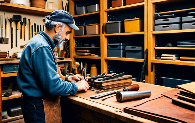 **Prompt:** A skilled artisan in a fully clothed, traditional Italian workshop, crafting handcrafted leather goods. Soft, natural lighting, shelves filled with tools and materials, professional setting, safe for work, appropriate content, perfect anatomy, modest attire, high-quality.