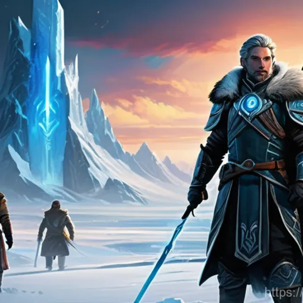 화이트 아웃 서바이벌 캐릭터 설문조사 - **Prompt:** A diverse team of five heroic figures stands united on a desolate, snow-covered mountain...