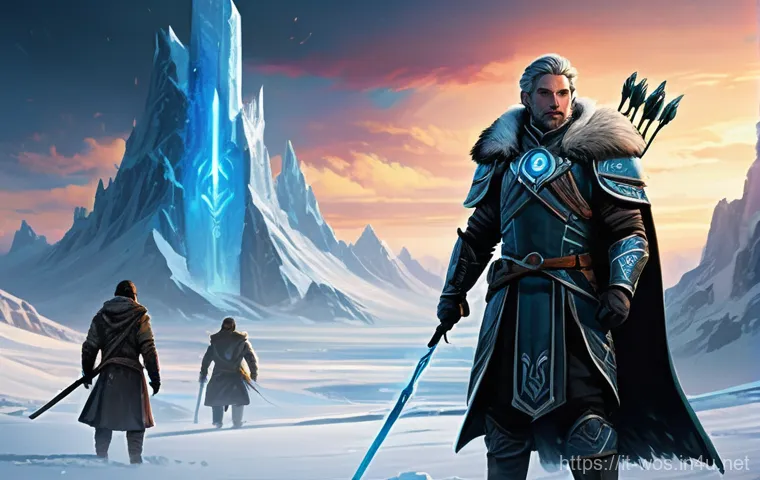 화이트 아웃 서바이벌 캐릭터 설문조사 - **Prompt:** A diverse team of five heroic figures stands united on a desolate, snow-covered mountain...