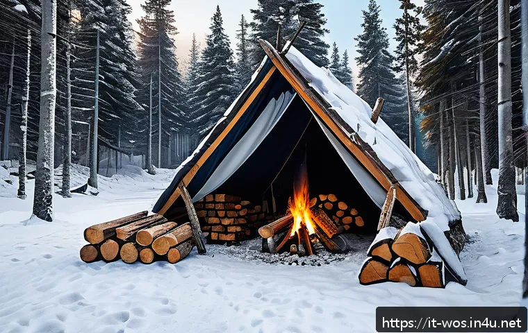 화이트 아웃 서바이벌 시간 절약 팁 - A detailed survival game base camp scene set in a snowy wilderness during daytime, featuring a sturd...