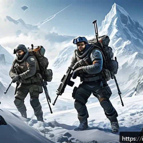 Home 17 화이트 아웃 서바이벌 전설급 아이템 획득법 - A detailed scene of a well-balanced gaming squad in a dangerous, snowy mountain zone, featuring thre...